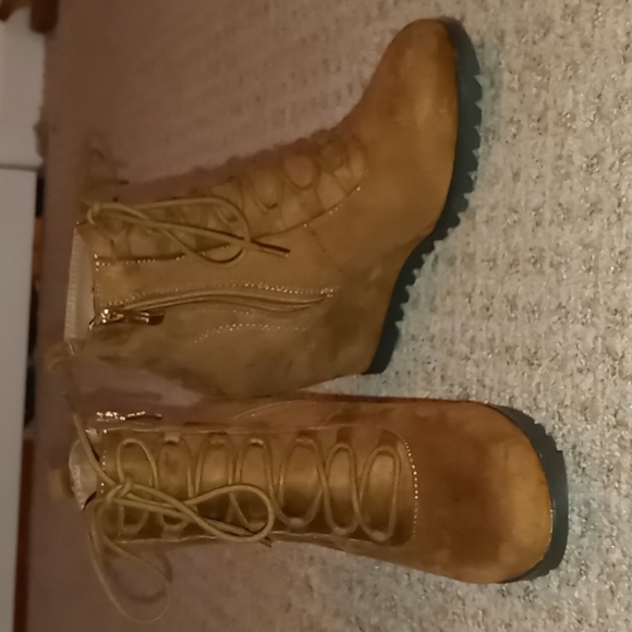 Tan Suede Booties with Laces - Picture 1 of 7